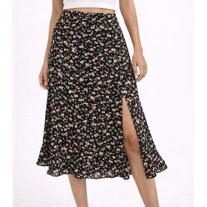 Abercrombie & Fitch Satin Floral Midi Skirt Ruffle Flowy Maxi Y2k Cottagecore